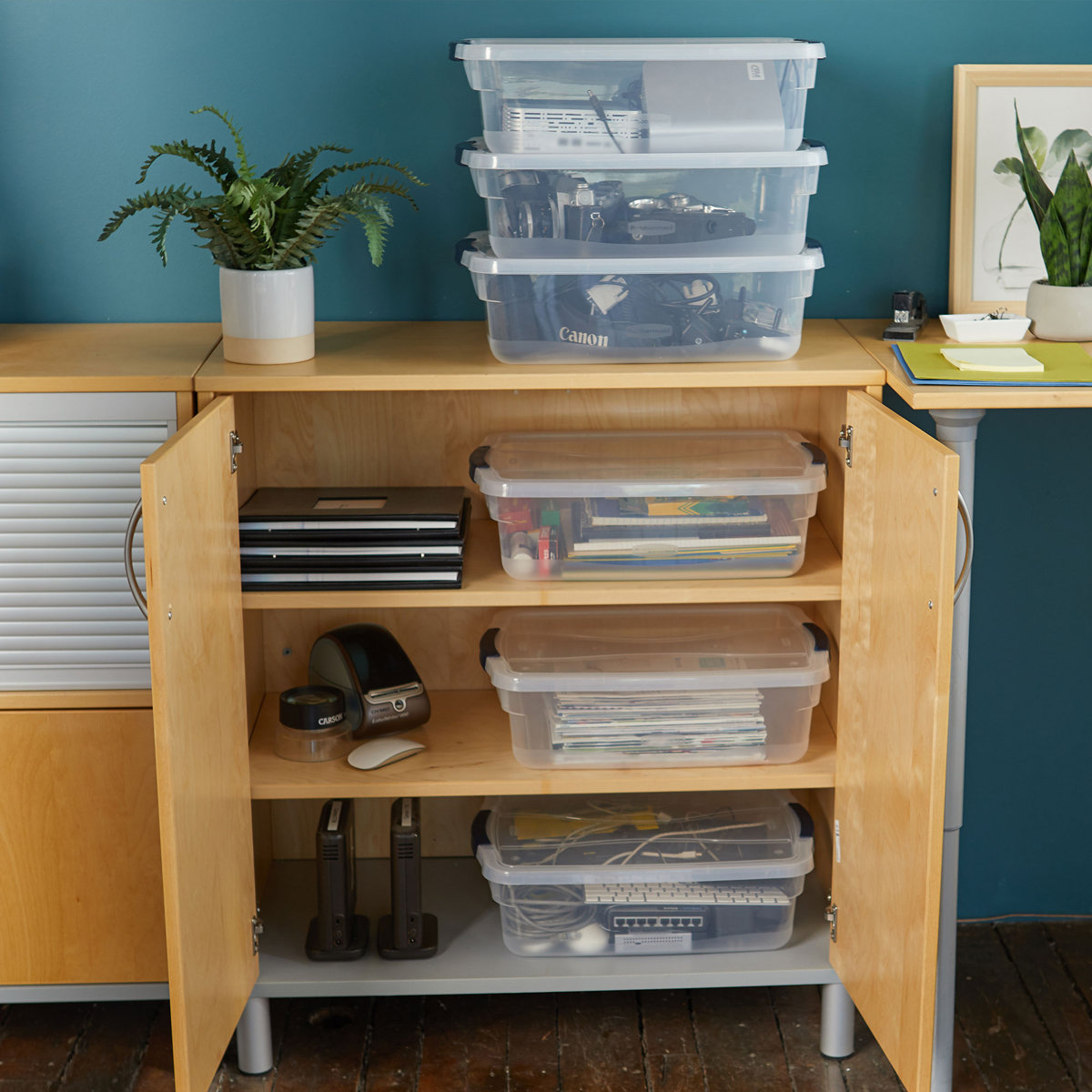 Rubbermaid Cleverstore Clear 16 Qt Plastic Storage Bins with Lids, 6-Pack